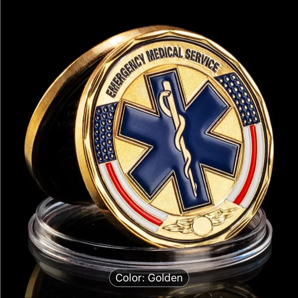 EMS Challenge Coin Gold Tone Star of Life - Picture 1 of 4